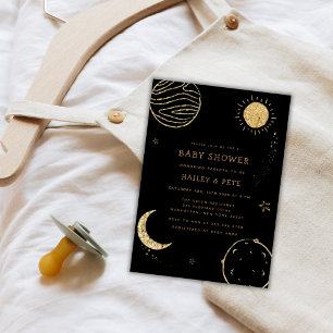 Black Gold Galaxy Moon Star Boy Baby Shower Invitation