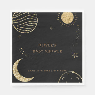 Black Gold Galaxy Moon Star Boy Baby Shower  Napkin