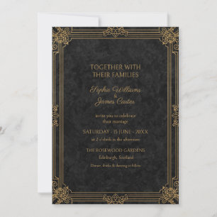 Black Gold Gatsby Art Deco Wedding Invitation