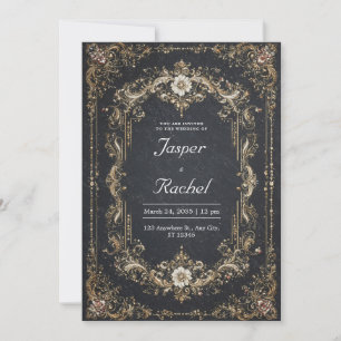 Black Gold Gem Baroque Wedding Invitation