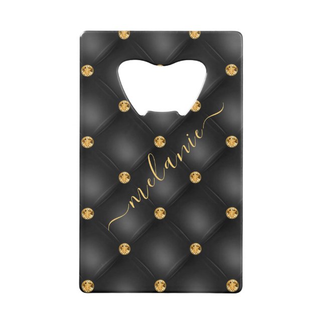 Black Gold Gemstone Bottle Opener with Custom Name (Front)