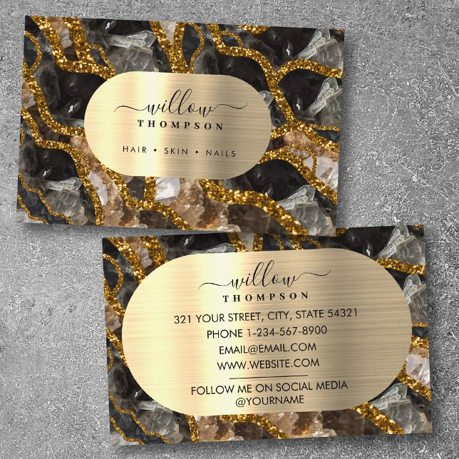 Black Gold Geode Agate Glitter Business Card (Black Gold Geode Agate Glitter Business Card)