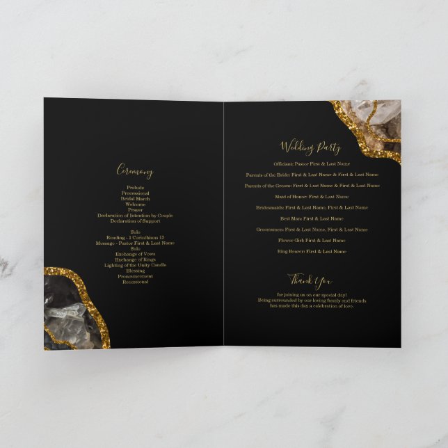 Black Gold Geode Wedding Program Order of Service Programme (Inside)