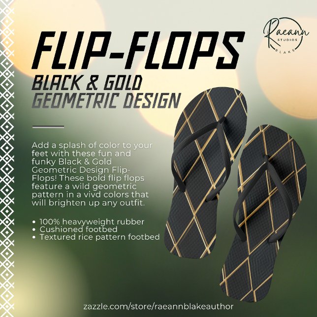 Black & Gold Geometric Design Flip Flops (Creator Uploaded)