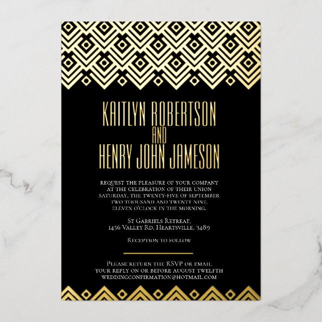 Black gold geometric diamond pattern wedding (Front)