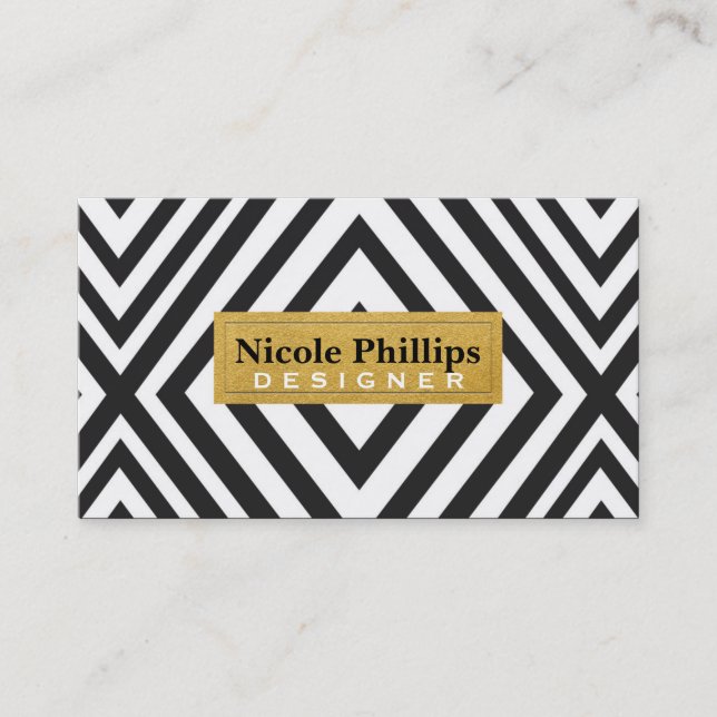 Black & Gold Geometric Lines Chic Business Card (Front)