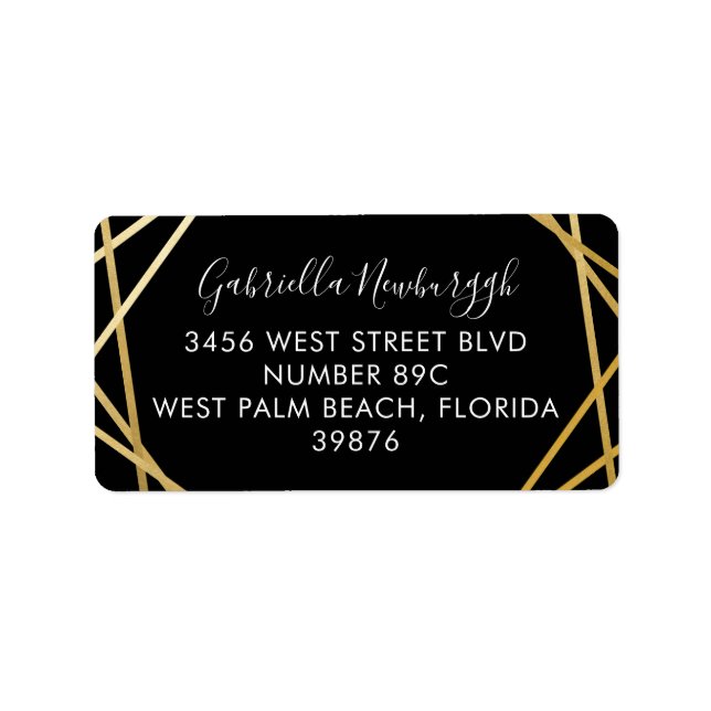 Black Gold Geometric Modern RSVP Address Label (Front)