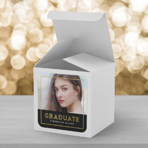 Black Gold Geometric Photo Graduate Square Sticker