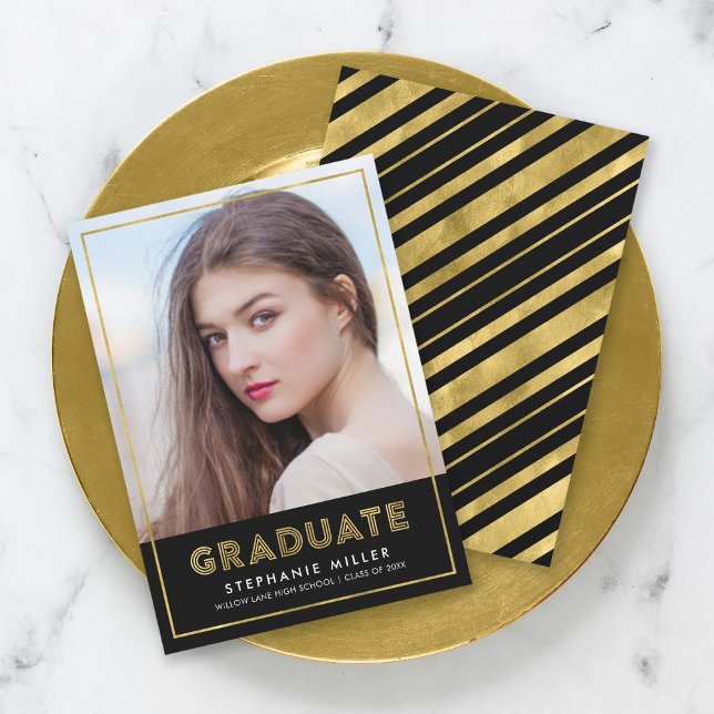 Black Gold Geometric Photo Graduation Announcement (Creator Uploaded)