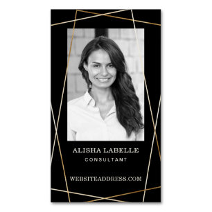 Black & Gold Geometric Photo Layout & Monogram Magnetic Business Card