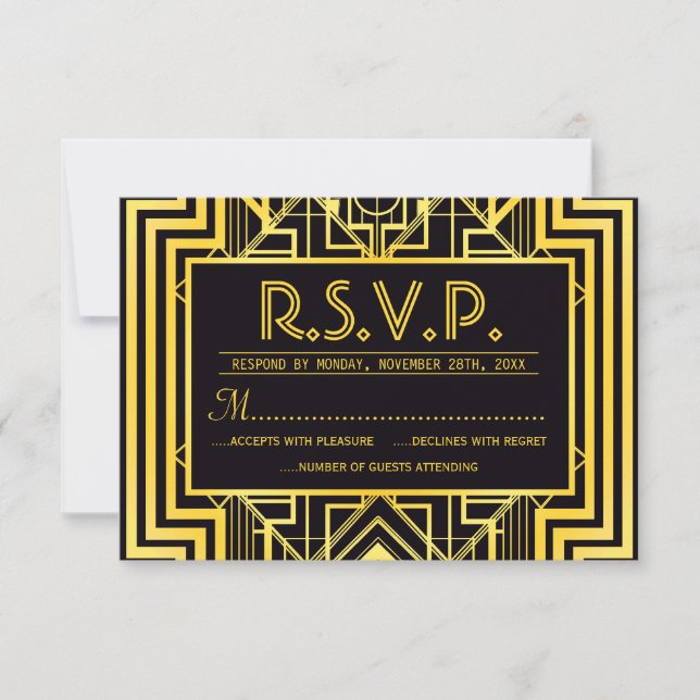 Black & Gold Geometric RSVP Cards (Front)