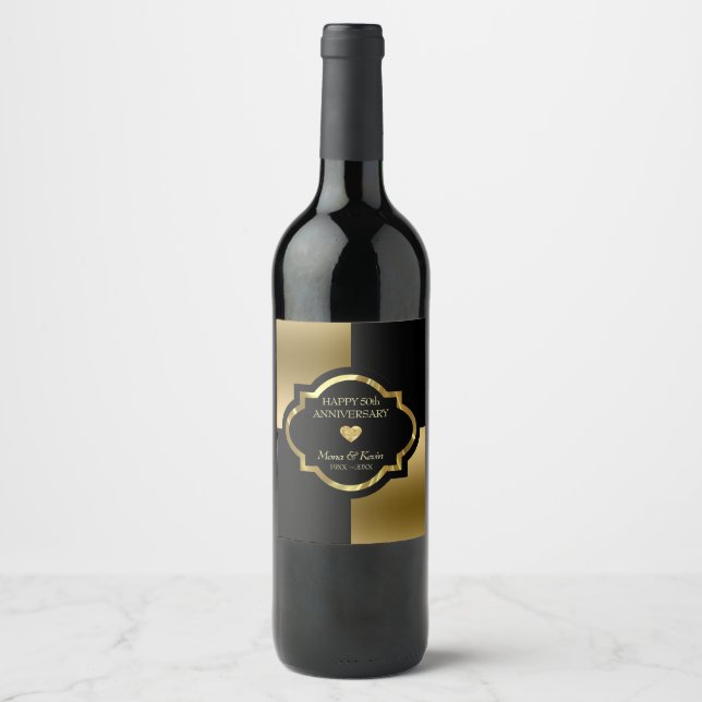 Black & Gold Geometric Shapes Wine Label (Front)