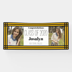 Black Gold Geometric Two Photos Graduation Banner