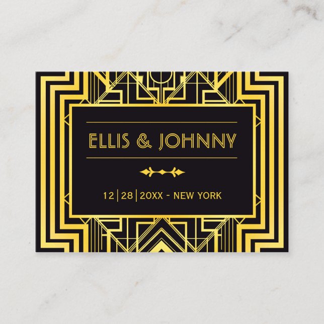 Black & Gold Geometric Wedding Place Cards (Front)