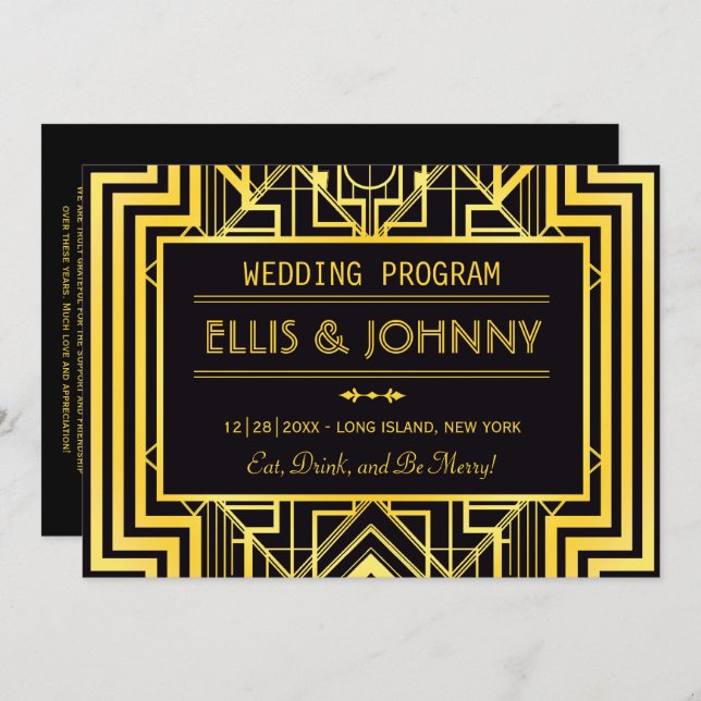 Black & Gold Geometric Wedding Programs Invitation (Front/Back)