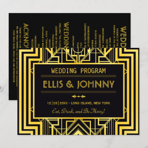 Black & Gold Geometric Wedding Programs Invitation