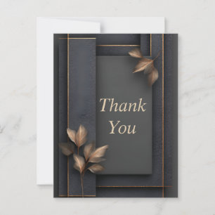 Black & Gold Geometric with Leaves Thank You Card