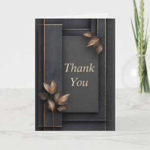 Black & Gold Geometric with Leaves Thank You Card