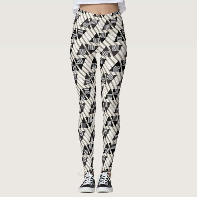 Black/Gold Geometric Women's Leggings (Front)