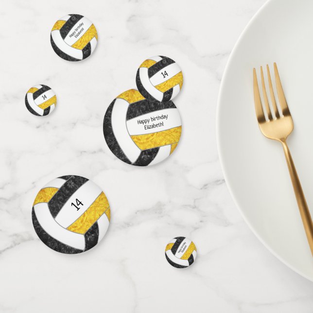 black gold girls volleyball birthday personalised confetti (Group)