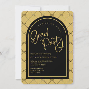 Black Gold Girly Bows Pattern Graduation Party Invitation
