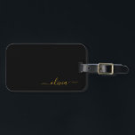 Black Gold Girly Script Monogram Name Modern Luggage Tag<br><div class="desc">Black and Gold Monogram Add your own Name Script Luggage Bag Tag The bag tag makes the perfect sweet 16 birthday,  wedding,  bridal shower,  baby shower or bachelorette party gift for someone decorating her room in style.</div>