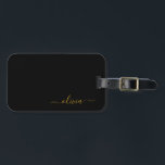 Black Gold Girly Script Monogram Name Modern Luggage Tag<br><div class="desc">Black and Gold Monogram Add your own Name Script Luggage Bag Tag The bag tag makes the perfect sweet 16 birthday,  wedding,  bridal shower,  baby shower or bachelorette party gift for someone decorating her room in style.</div>