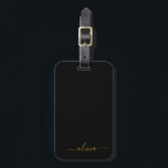 Black Gold Girly Script Monogram Name Modern Luggage Tag<br><div class="desc">Gold and Black Monogram Add Your Own Name Script Signature Pillow. The luggage bag tag makes the perfect sweet 16 birthday,  wedding,  bridal shower,  baby shower or bachelorette party gift for someone who loves a chic elegant and modern style.</div>