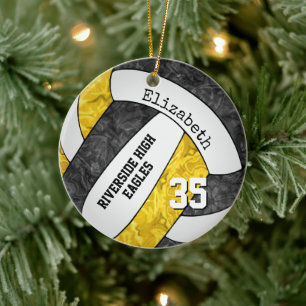 black gold girly volleyball team colours ceramic tree decoration
