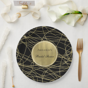 Black Gold Glam Abstract Bridal Shower Paper Plate