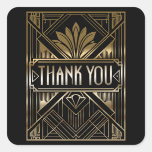Black & Gold Glam Art Deco Wedding Square Sticker