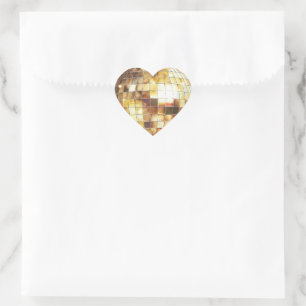 Black Gold Glam Disco Ball Birthday Heart Sticker