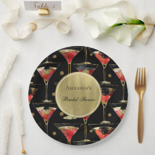 Black Gold Glam Drinks Bridal Shower Paper Plate