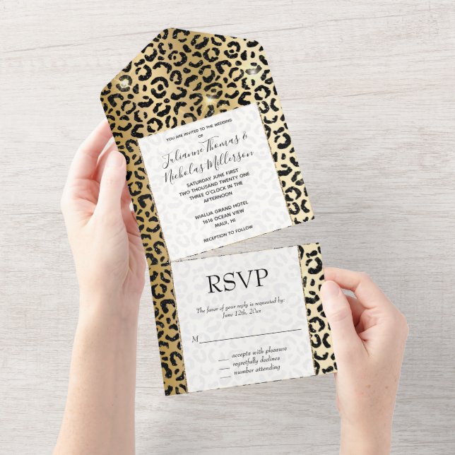 Black Gold Glam Glitter Leopard All In One Invitation (Tearaway)