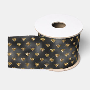 Black & Gold glam pattern Grosgrain Ribbon