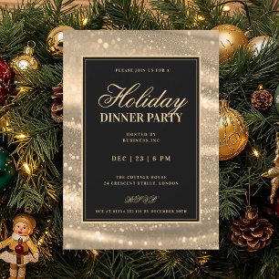 Black & Gold Glam Sequins Holiday Dinner Party Invitation