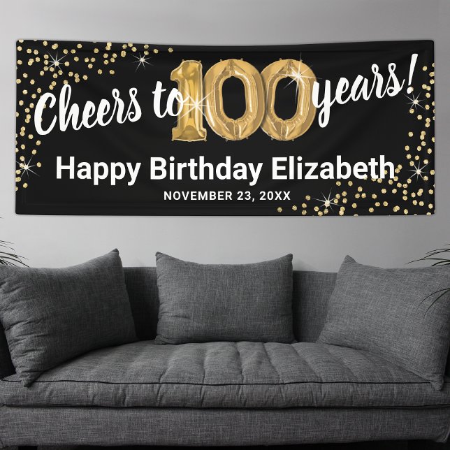 Black Gold Glitter 100th Birthday Banner (Creator Uploaded)