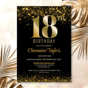 Black Gold Glitter 18th Birthday Party Invitation