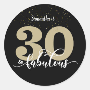 Black Gold Glitter 30 and Fabulous Birthday    Classic Round Sticker