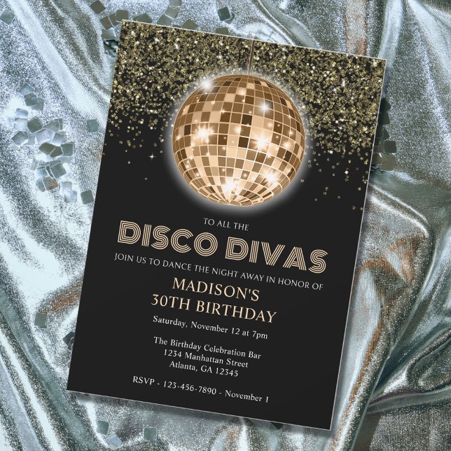 Black Gold Glitter 30th Birthday Disco Party Invitation (Creator Uploaded)