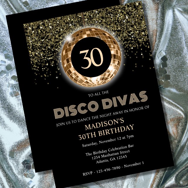 Black Gold Glitter 30th Birthday Disco Party Invitation (Creator Uploaded)