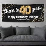 Black Gold Glitter 40th Birthday Banner<br><div class="desc">Elegant fortieth birthday party banner featuring a stylish black background that can be changed to any color,  gold sparkly glitter,  forty gold hellium balloons,  and a modern 40th birthday celebration text template that is easy to personalize.</div>