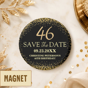 Black Gold Glitter 46th Birthday Save the Date Magnet