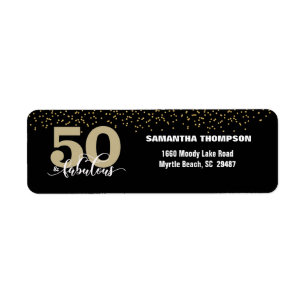 Black Gold Glitter 50 & Fabulous Return Address  