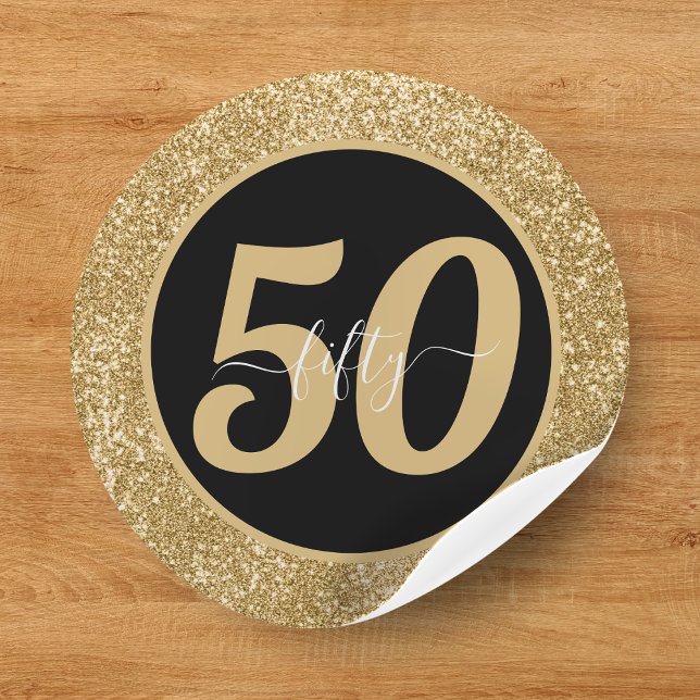 Black & Gold Glitter 50 Fifty Years 50th Birthday Classic Round Sticker (Black & Gold Glitter 50 Fifty Years 50th Birthday Classic Round Sticker
)