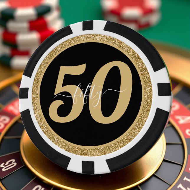 Black & Gold Glitter 50 Fifty Years 50th Birthday Poker Chips (Creator Uploaded)
