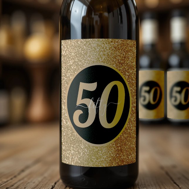 Black & Gold Glitter 50 Fifty Years 50th Birthday Wine Label (Black & Gold Glitter 50 Fifty Years 50th Birthday Wine Label
)