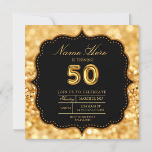 Black Gold Glitter 50th Adult Birthday Invitation