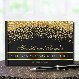Black  Gold Glitter 50th Anniversary Guest Book