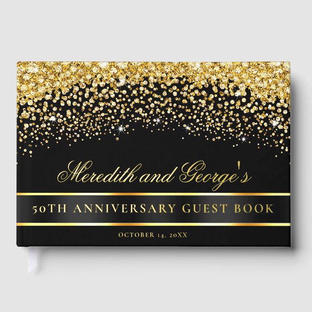Black  Gold Glitter 50th Anniversary Guest Book (Front)